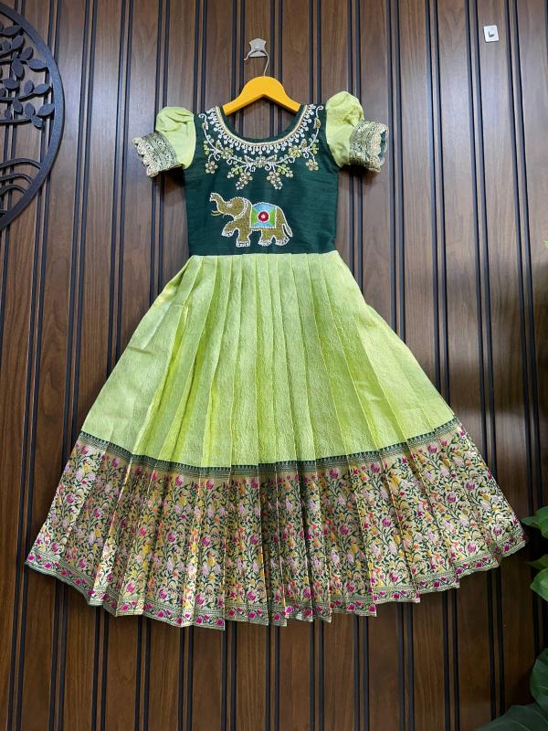 Kids gown paithani silk Green Affordable kids clothes in Ahmedabad